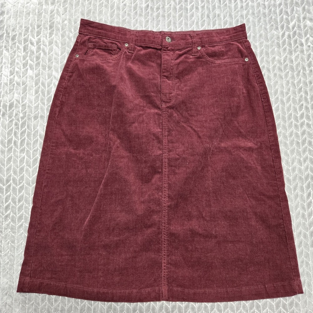 St Johns Bay Red Wine Maroon Corduroy Stretch A-Line Skirt Women's Size 14‎